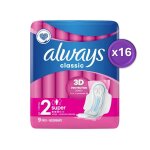 Lot de 16 paquets de 9 serviettes hygi�nique always classic super taille 2 - 3d protection 144 serviettes ...