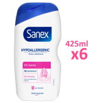 Lot de 6 gels douche sanex hypoqallergenic peaux sensibles avec des pr�biotiques naturels 12 h hydratation ...