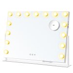 Miroir de maquillage avec lumires, 15 ampoules led, miroir grossissant dtachable 10x, 3 tempratures ...