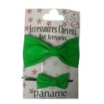 Paname - paris duo barrettes cheveux noeud en cuir vert fluo
