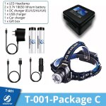 T - 001 - emballage c - lampe frontale led super lumineuse avec capteur, etanche, zoomable, avec 2 piles ...