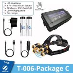 T - 006 - emballage c - lampe frontale led super lumineuse avec capteur, etanche, zoomable, avec 2 piles ...