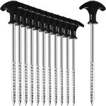12 x steel tent pegs - heavy duty ground pegs with thread for camping and outdoors - ideal for normal ...