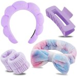 2 set bandeaus maquillage femme avec pinces a cheveux e bracelets de lavage visage, bowknot bandeau spa ... 2 set bandeaus maquillage femme avec pinces a cheveux e bracelets de lavage visage, bowknot bandeau spa ...