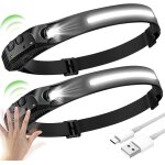 2pcs led lampe frontale 230 degres, cob + xpe 5 modles, frontal a capteur, etanches usb rechargeables, ...