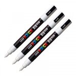 3 marqueurs posca pc - 3m blanc pointe fine conique