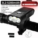 5200mah avec arrière - lampe de vélo rechargeable par usb, 3 x l2 / t6, ipx5, accessoires de vtt 5200mah avec arrière - lampe de vélo rechargeable par usb, 3 x l2 / t6, ipx5, accessoires de vtt