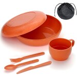 6 piece camping mess kit with bowl, plate, cup, spoon, fork, knife and carry bag, camping accessories ...