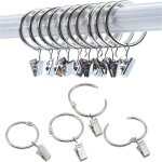 Anneaux de rideaux en acier inoxydable avec cintres a clips, paquet de 20 argent 50 mm Anneaux de rideaux en acier inoxydable avec cintres a clips, paquet de 20 argent 50 mm