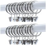 Anneaux de rideaux en m�tal avec clips argent 32 mm 20 pi�ces