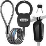Antivol trotinette electrique a clef avec 4 code, 100cm cadenas trotinette electrique avec sac rangement ...