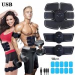 Appareil abdominal ems ceinture ceinture et 10 coussinets de gel, rechargeable usb musculaire bras ventre ...
