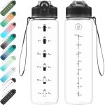 Apt - bouteille d'eau de 1 l avec paille, anti - fuite, avec marqueur de temps, tritan sans bpa, pour ...