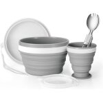 Apt - vaiselle camping pliable ensmble assiettes camping avec un tasse et un bol pliables en silicone ...
