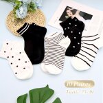 Asfasfq - 10 paires chaussettes courtes femme rayes a pois 35 - 38 en coton, respirant socquettes basses ...