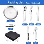Asfasfq - lot de 20 couverts de camping pour 4 personnes, en acier inoxydable, couverts de camping avec ...