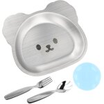 Assiette en acier inoxydable pour enfants, ensemble de vaisselle en forme d'ours, assiettes a dner incassable ...