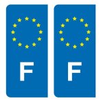 Autocollants stickers plaque immatriculation voiture auto f france union europenne europe eu bleu etoiles ...