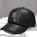Automne hiver chapeau a visire simili cuir coupe - vent epaissi peluche couleur unie dme doux chaud ...