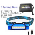 B pack b - blue - mini lampe frontale portable a 6 led cob, rechargeable par usb, id�ale pour le camping, ...