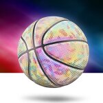 Ballon de basket holographique rflchissant color en cuir pu, jeu de nuit, jeu de rue, lumineux, sport ...