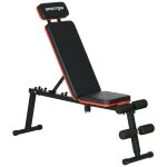 Banc de musculation pliable inclinable abdominaux - 4 coussins presse - jambes - acier pu rouge noir