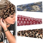 Bandeau cheveux femme large elastique doux boho mince bandana accessoires headband cheveux imprim lopard ...