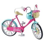 Barbie mobilier bicyclette pour poupe, vlo fourni avec casque bleu et panier avec des roses, jouet ...