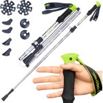 Btons de randonne avec systme tlescopique (vert), gants anti - shock et click & go - poigne en ...