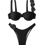 Bikini bikini a armatures couleur unie fleur tridimensionnelle fendue maillot de bain pour femme maillot ... Bikini bikini a armatures couleur unie fleur tridimensionnelle fendue maillot de bain pour femme maillot ...