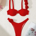 Bikini bikini a armatures couleur unie fleur tridimensionnelle fendue maillot de bain pour femme maillot ... Bikini bikini a armatures couleur unie fleur tridimensionnelle fendue maillot de bain pour femme maillot ...