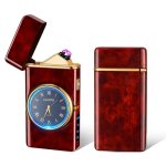 (bleu ciel) nouvelle horloge en m�tal, briquet a double arc, affichage led, rechargeable par usb, portable, ...