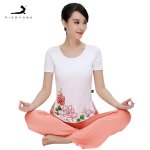 Blouses de yoga pour femmes, vtements de sport, blanc, col rond, fente, manches courtes