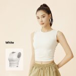 Body de yoga sport sans manches doublure en tissu rouleau elastique et moulant pour femmes couleur blanche ...