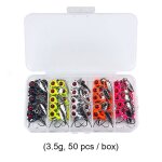 Bote de 50 crochets de pche en mtal avec tte de gabarit et cuillre, leurre rotatif a paillettes, ...