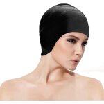 Bonnet de bain etanche en silicone, pour hommes, femmes et cheveux longs. ado (noir).