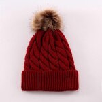 Bonnet enfant doublure tricot torsad - ski bb fille garon - rouge hiver
