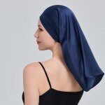 Bonnet de nuit long 100% soie de m�rier bleu marine