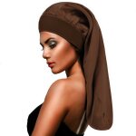 Bonnet en satin pour cheveux longs, bonnet de sommeil a bord large marron