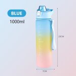 Bouteille d'eau color�e avec anneau, 1000ml, grande capacit�, pour sport, fitness, paille gradu�e, portable, ...