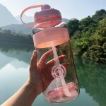 Bouteille d'eau de grande capacit� 2l avec couvercle de rebond, rappel d'�chelle de temps, tasse anti ...