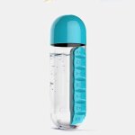 Bouteille d'eau en plastique de sport de 600ml, combinez des botes a pilules quotidiennes, organisateur ...