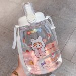 Bouteille d'eau portable avec paille et sangle givr�e 1, 3 l, grande carafe a eau pour hommes et femmes, ...