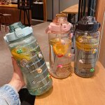 Bouteille d'eau de sport 2l avec paille, grande capacit, portable, pour vlo, fitness, tasse, pichet ...