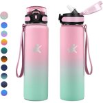 Bouteille isotherme 1l, gourde sport avec paille, gourde acier inoxydable, anti - fuite, bouteilles sans ...