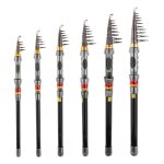 Canne a pche tlescopique en fiber de carbone, ple de voyage portable pour l'eau sale en mer