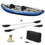 Cano kayak gonflable bleu 1 a 2 places + pagaie + sac transport + pompe double action + kit de rparation ...