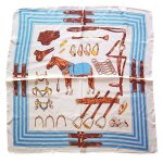 Promotion ! carr de soie 'scarlett' (equitation, cheval) bleu beige - 60x60 cm