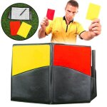 Carte rouge jaune fluorescente avec portefeuille en cuir, crayon, papier d'enregistrement d'arbitre de ... Carte rouge jaune fluorescente avec portefeuille en cuir, crayon, papier d'enregistrement d'arbitre de ...