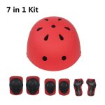 Casque de velo enfant, 7 in 1 kit de protections pour enfants, rouge